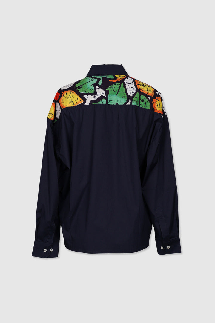 Long Sleeves Semi-Wrap Cotton Shirt with Vibrant Yukata Designs