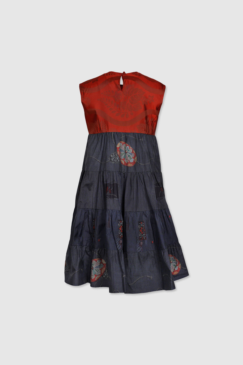 Multi-Panel Silk Trapeze Dress With Pleated Panels of Various Motifs