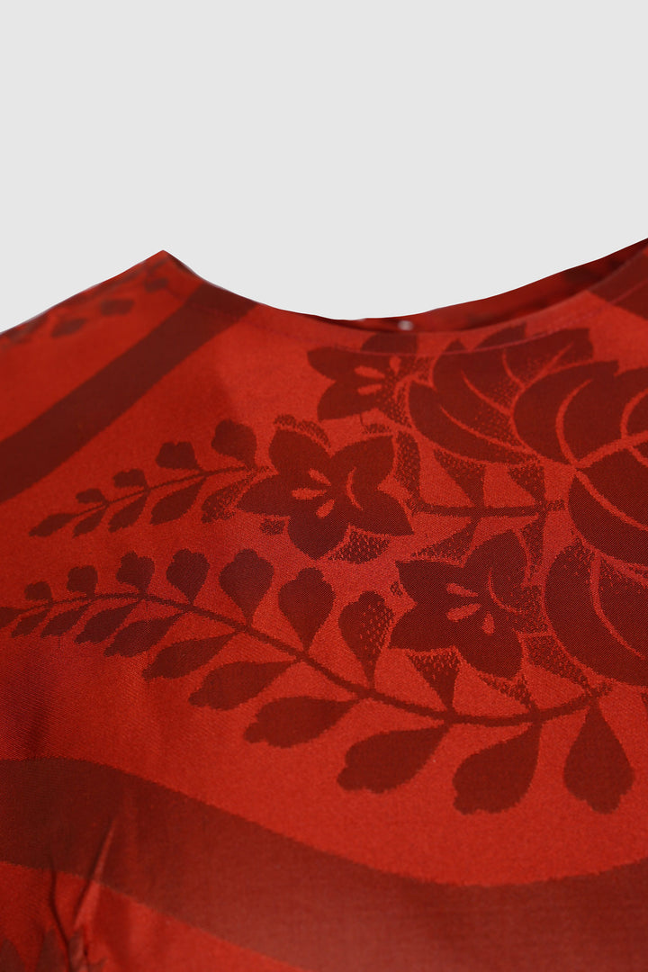 Multi-Panel Silk Trapeze Dress With Pleated Panels of Various Motifs