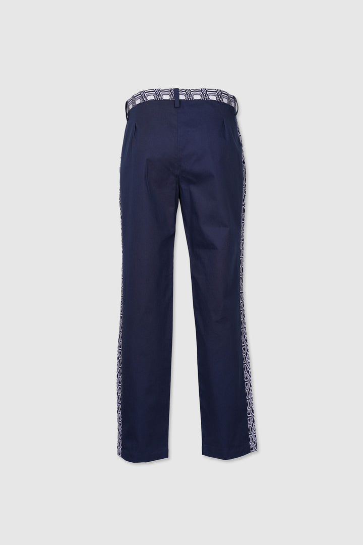 Navy Blue Cotton Pants with Yukata Detailings