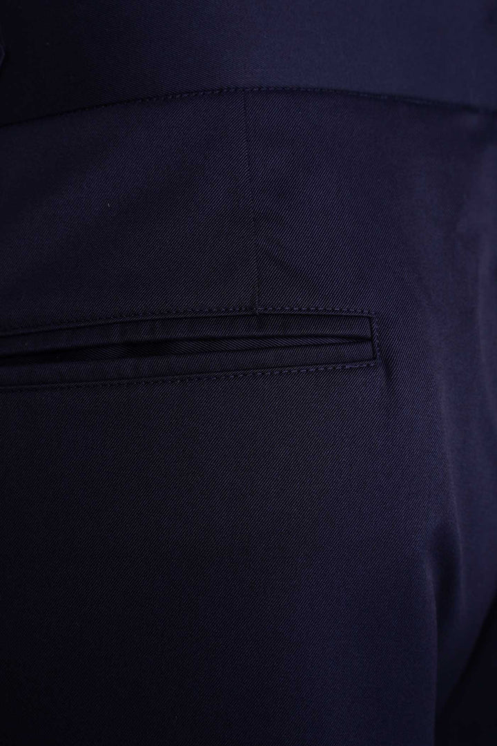 Navy Blue Cotton Tapered Fit Pants