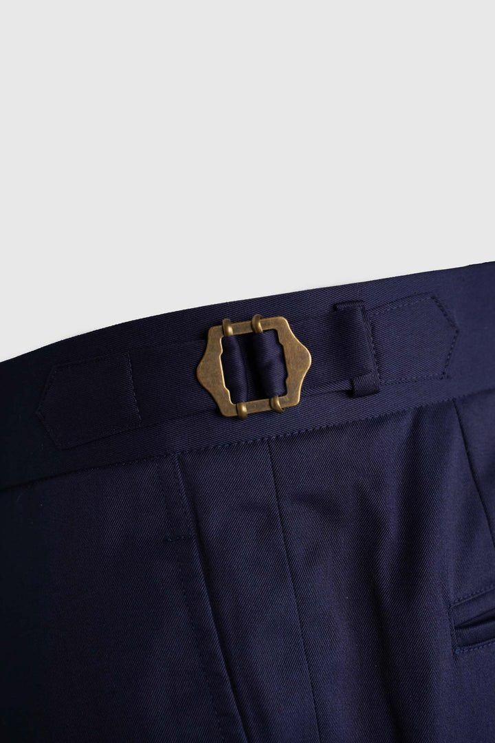 Navy Blue Cotton Tapered Fit Pants