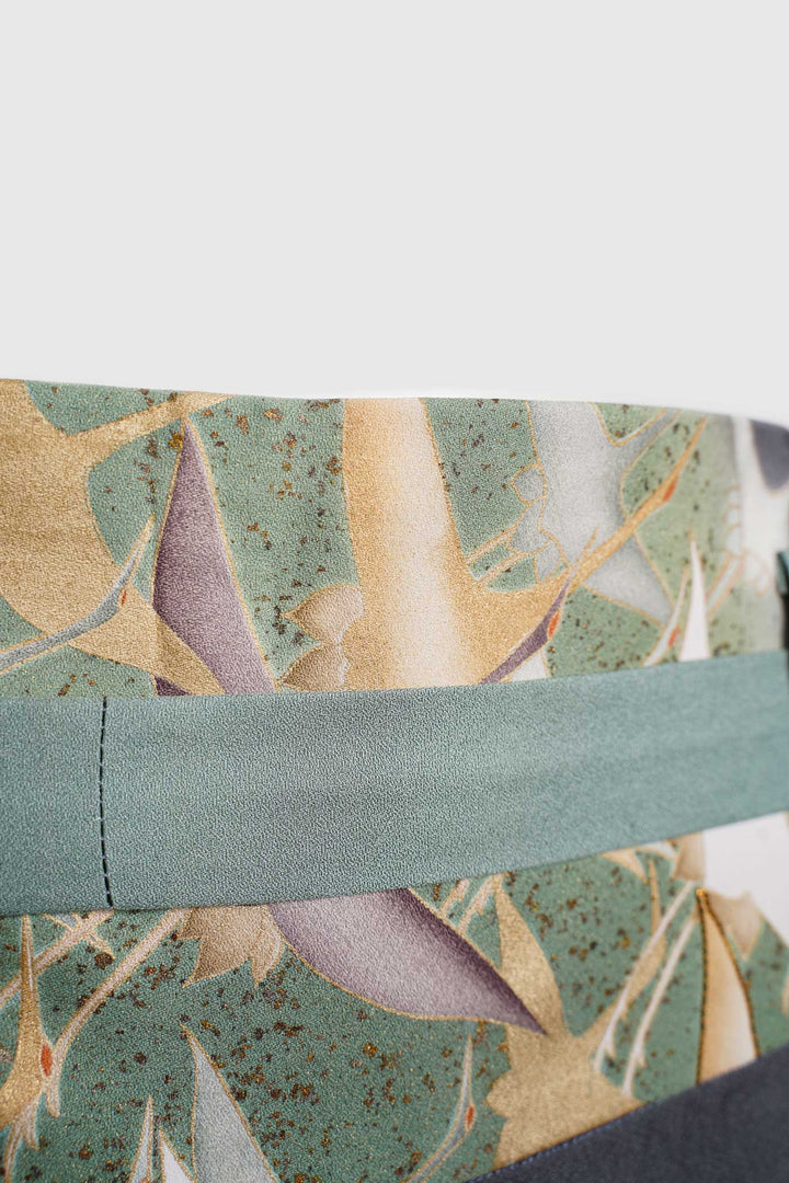 Palazzo Paper-bag Waist Silk Trousers with Crane Designs