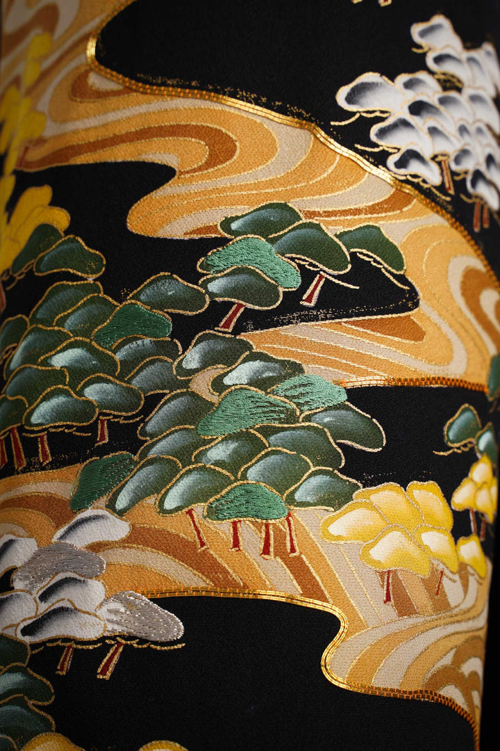 Palazzo Paperbag Waist Silk Trousers With Designs of Trees and Other Japanese Motifs