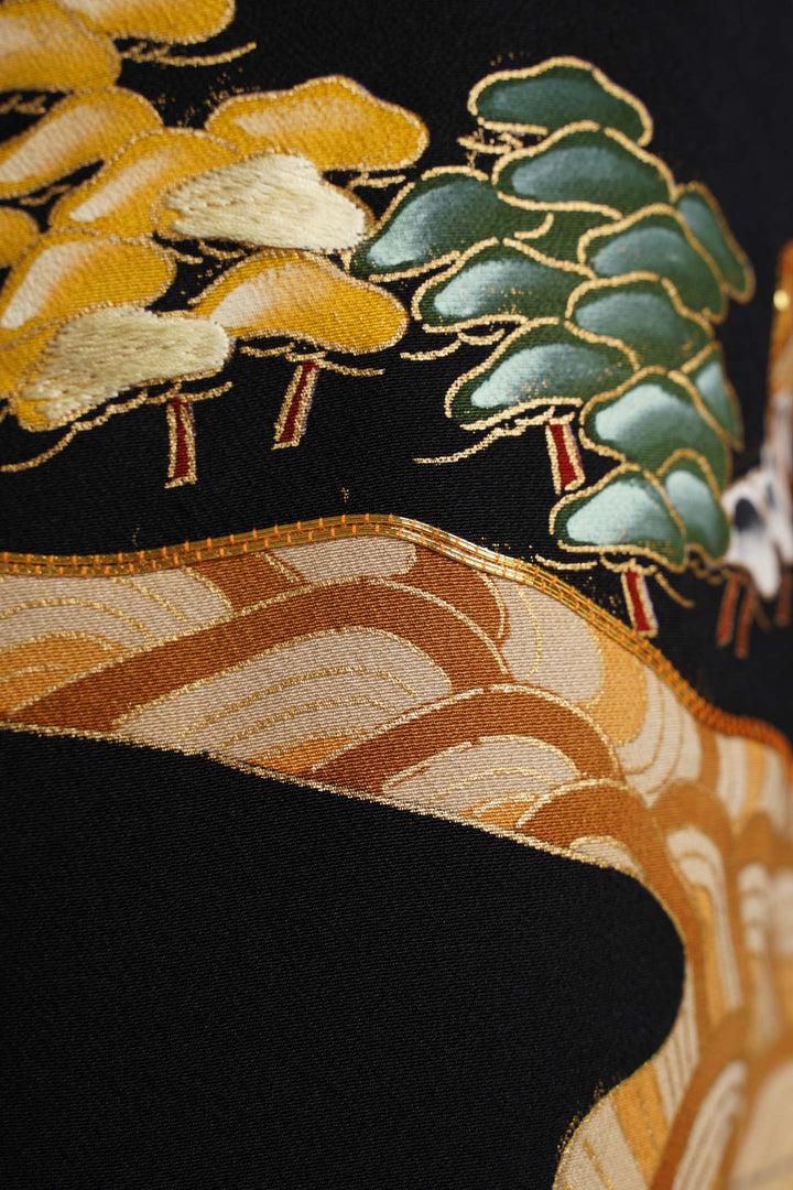 Palazzo Paperbag Waist Silk Trousers With Designs of Trees and Other Japanese Motifs