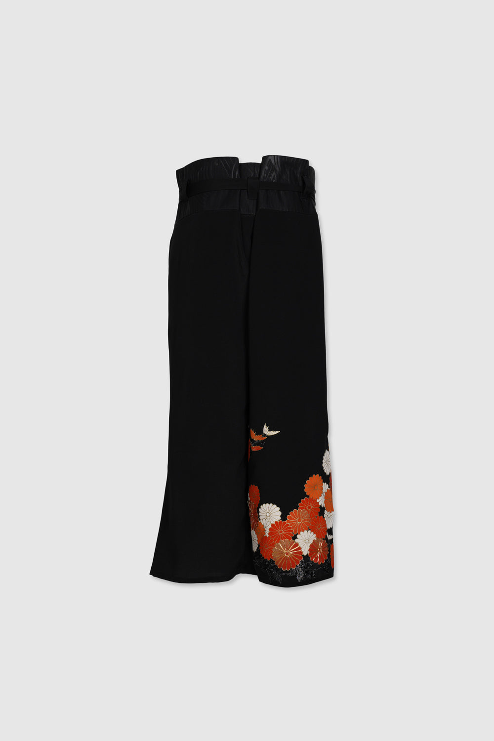 Palazzo Paperbag Waist Silk Trousers With Floral Motifs