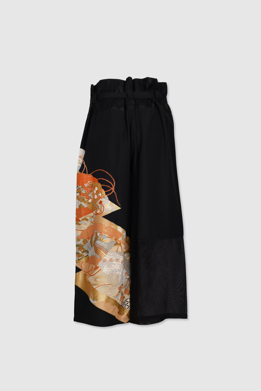 Palazzo Paperbag Waist Silk Trousers With Various Japanese Motifs