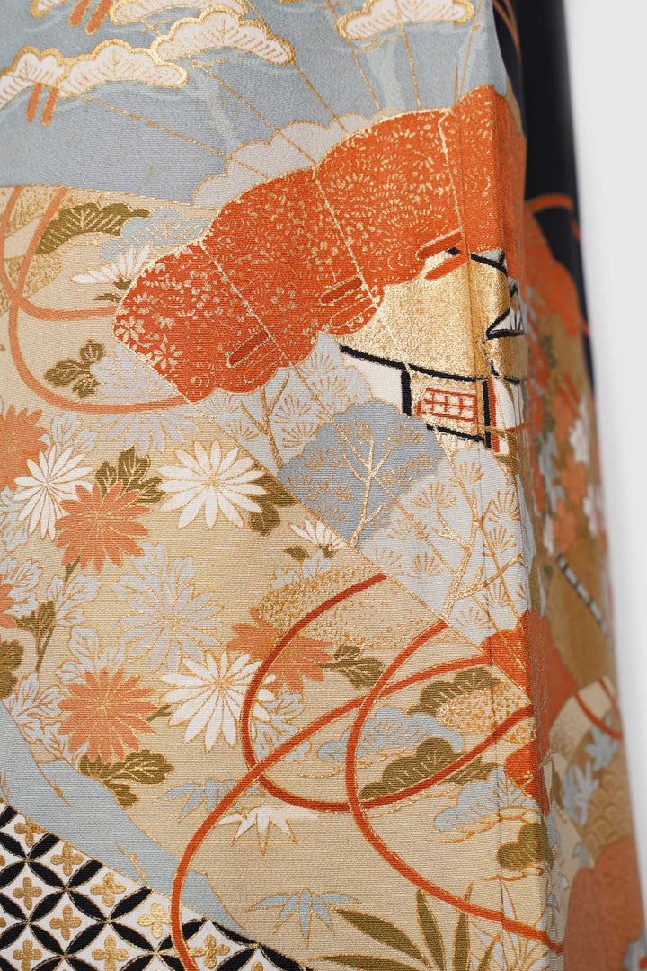 Palazzo Paperbag Waist Silk Trousers With Various Japanese Motifs