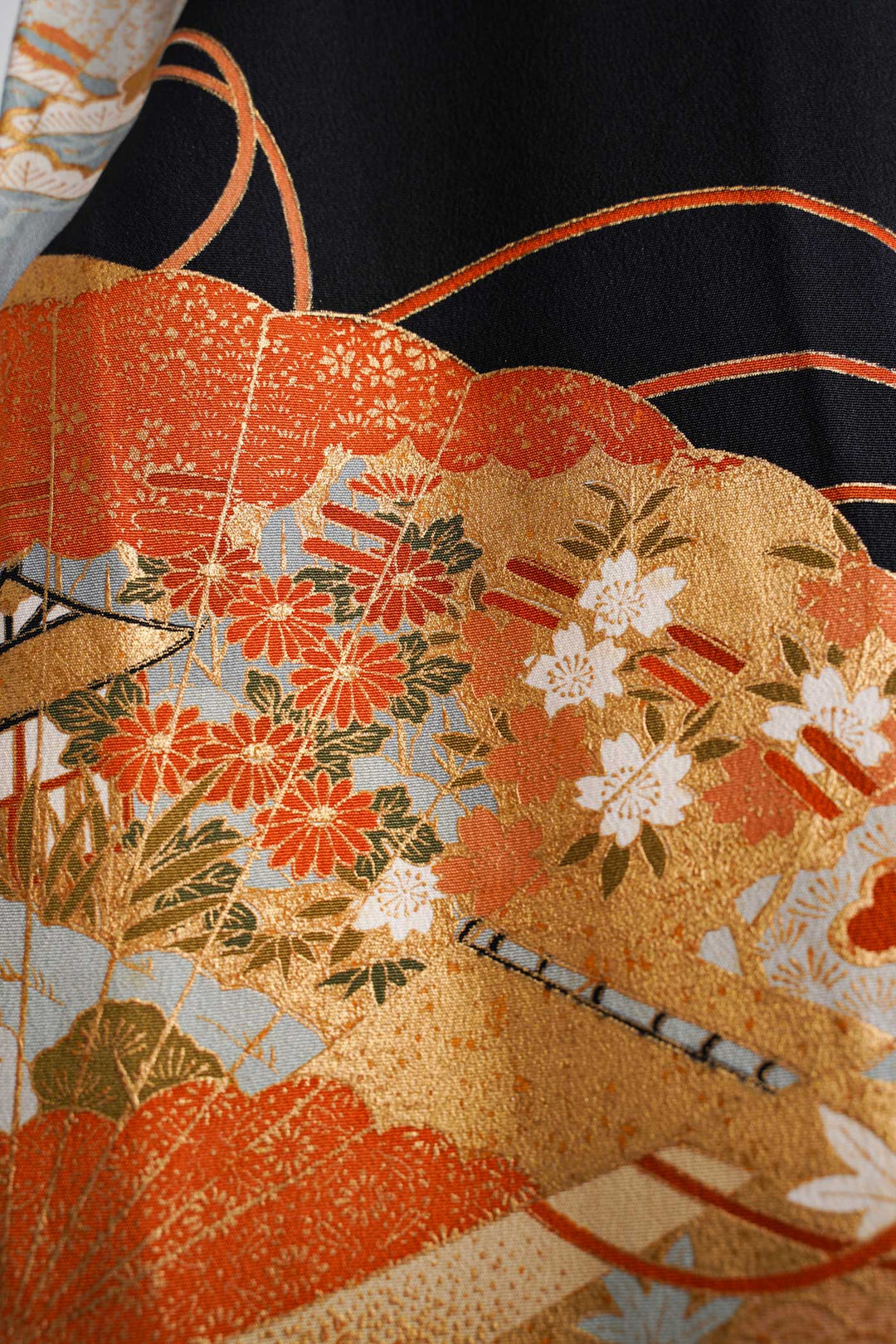 Palazzo Paperbag Waist Silk Trousers With Various Japanese Motifs
