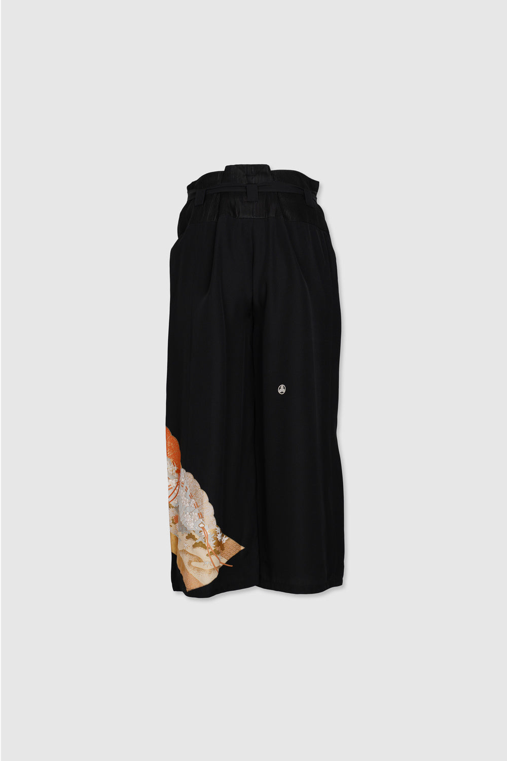 Palazzo Paperbag Waist Silk Trousers With Various Japanese Motifs