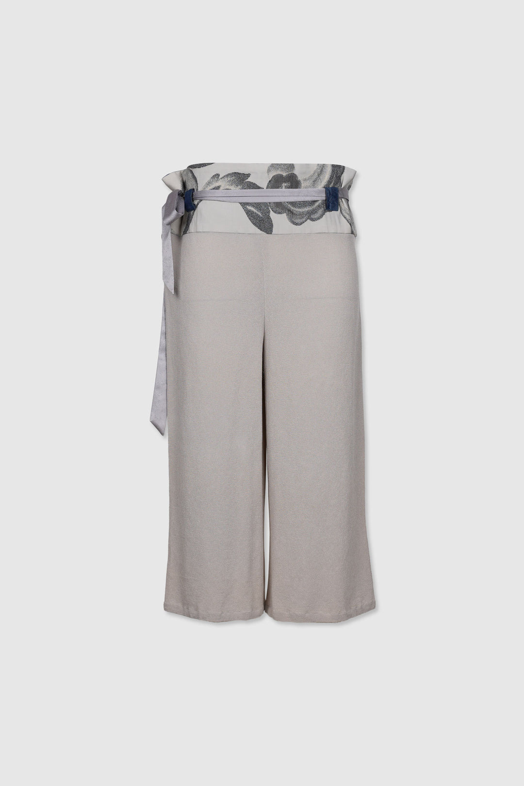 Palazzo Silk Paperbag Trousers with Waistband Motifs