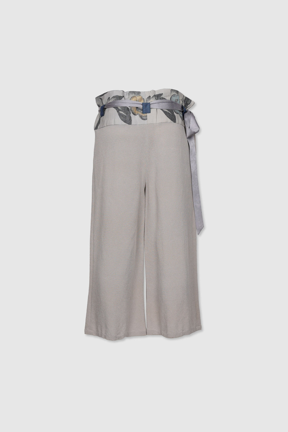 Palazzo Silk Paperbag Trousers with Waistband Motifs