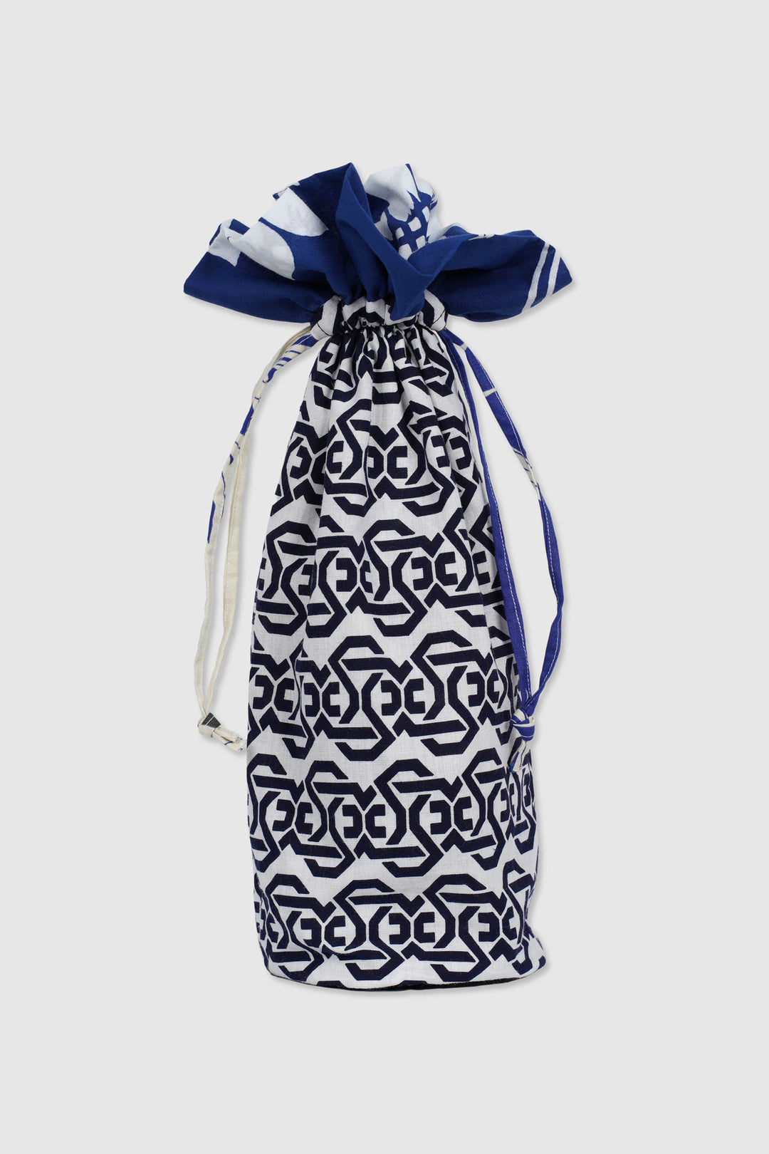 Yukata Cotton Drawstring Reversible Wine Pouch