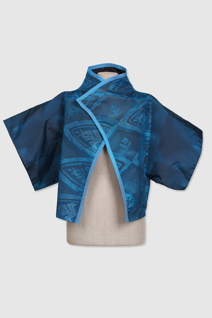 Reversible Silk Jacket With Flower Motif and Inner Shibori Side