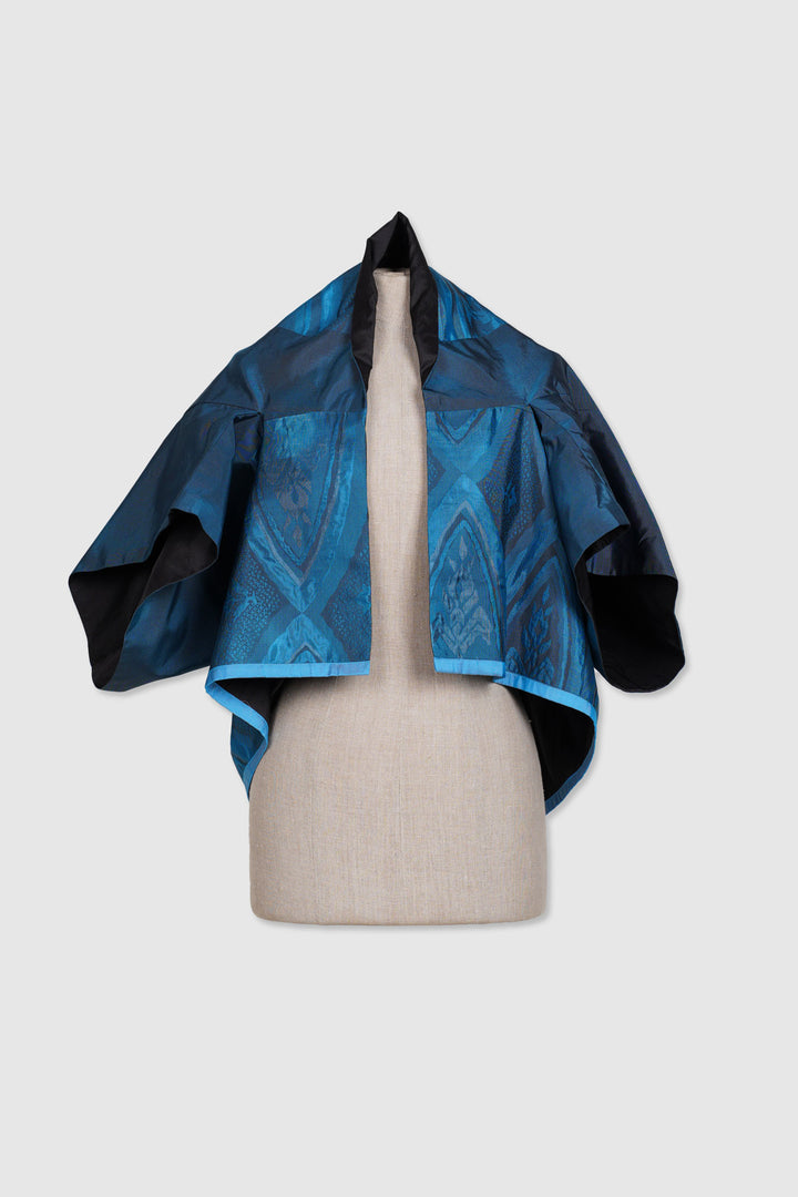 Reversible Silk Jacket With Flower Motif and Inner Shibori Side