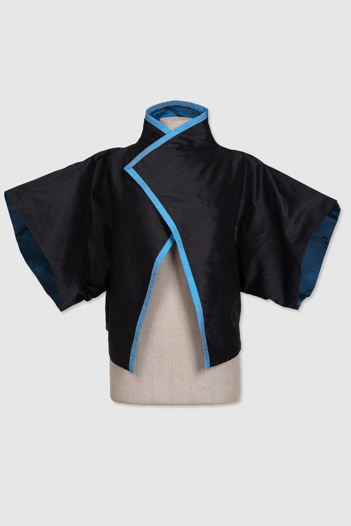 Reversible Silk Jacket With Flower Motif and Inner Shibori Side