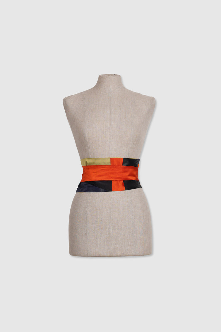 Reversible Tapered Silk Belt With Multiple Fabrics
