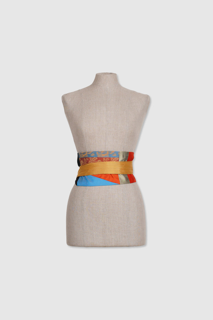 Reversible Tapered Silk Belt With Multiple Fabrics
