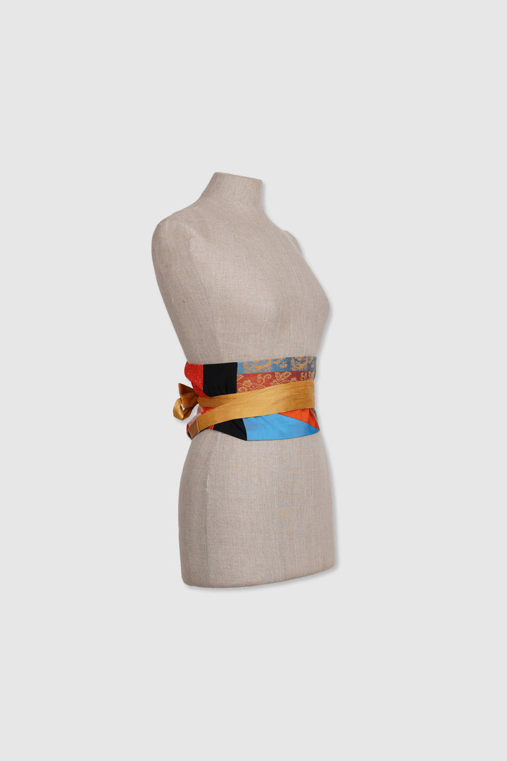 Reversible Tapered Silk Belt With Multiple Fabrics