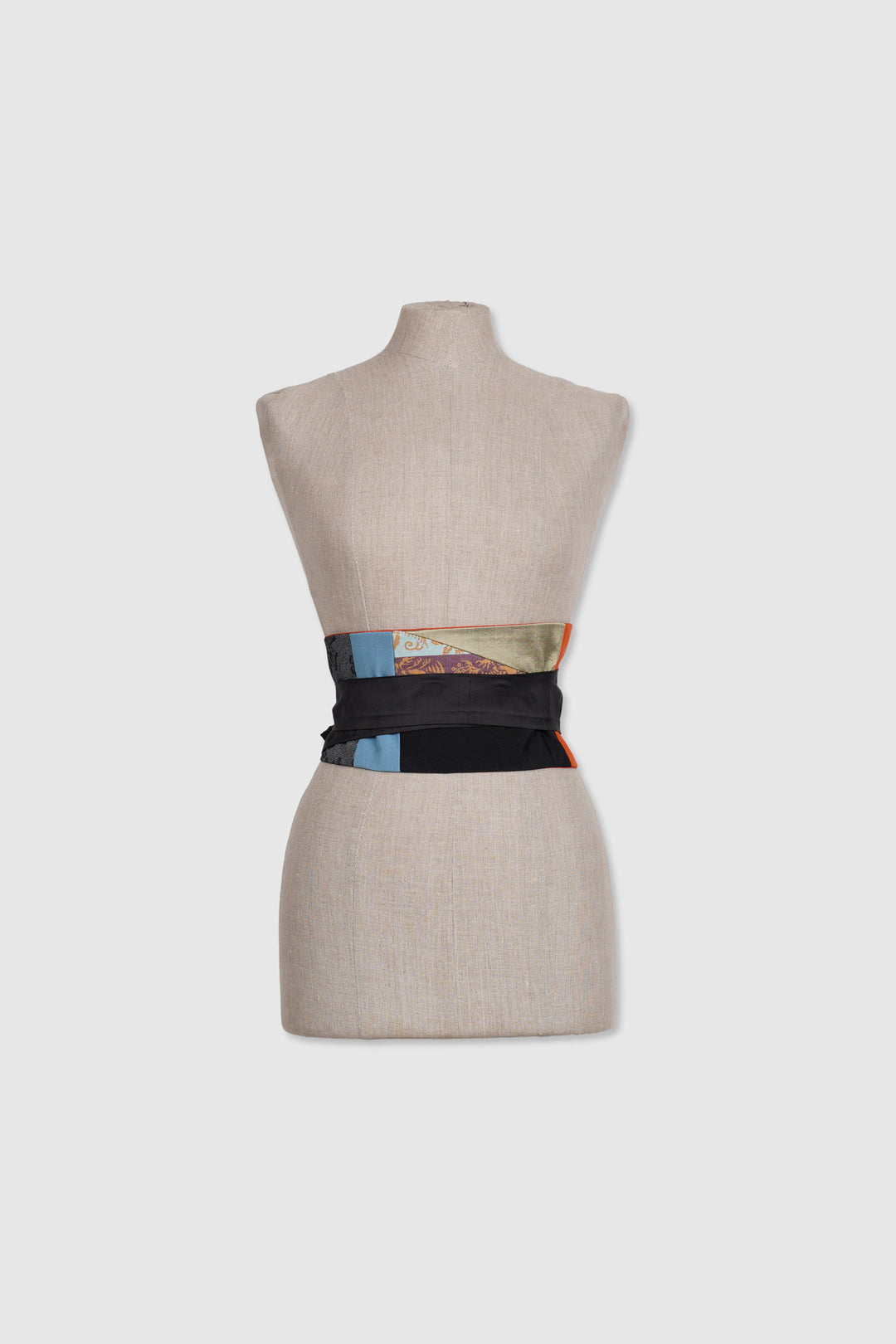 Reversible Tapered Silk Belt With Multiple Fabrics