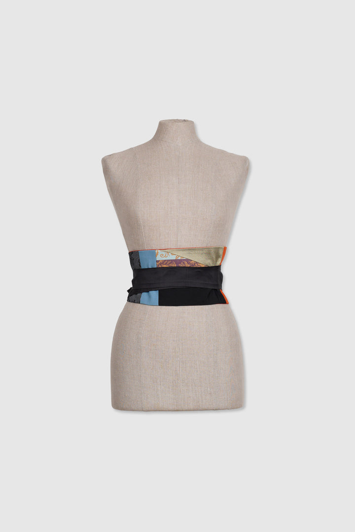 Reversible Tapered Silk Belt With Multiple Fabrics