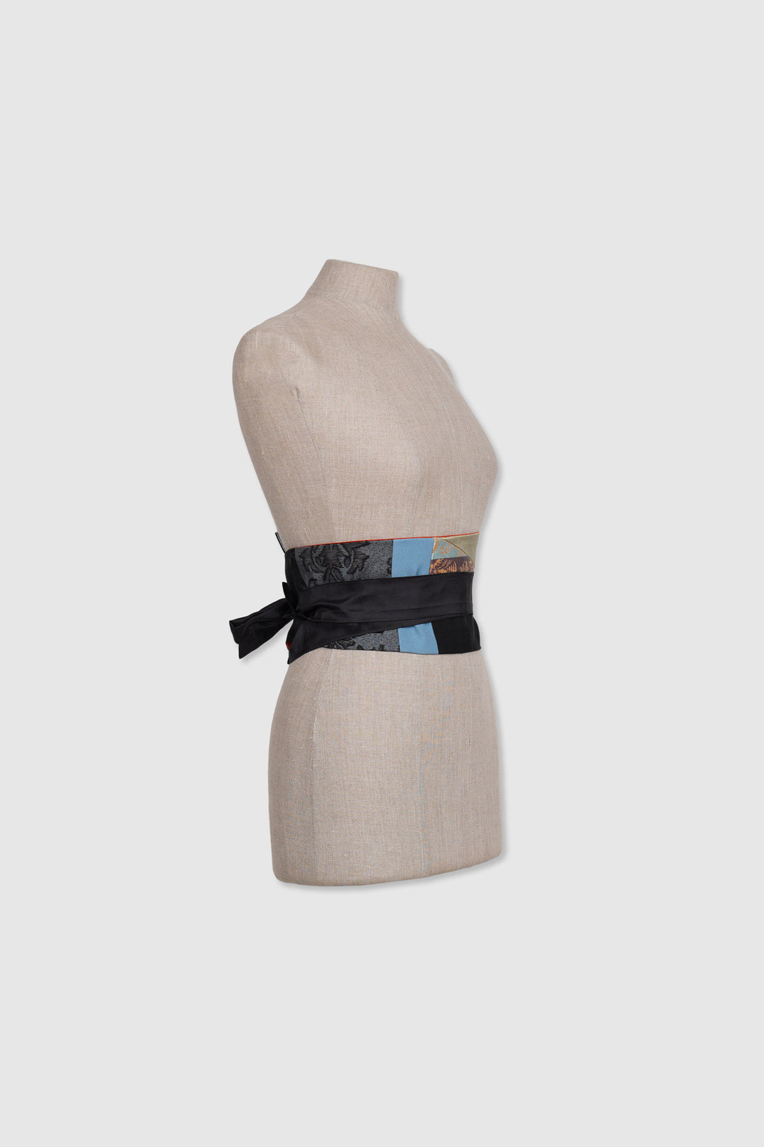 Reversible Tapered Silk Belt With Multiple Fabrics