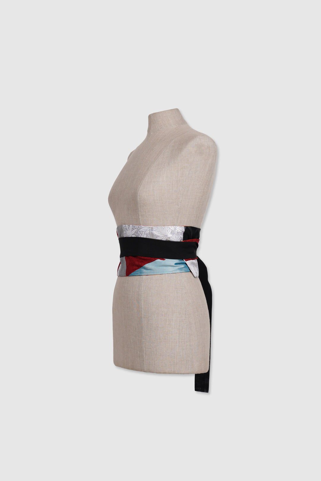 Reversible Tapered Silk Belt With Multiple Fabrics