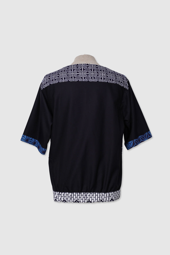 Short Sleeve Cotton Shirt Crafted with Italian Pique and Japanese Yukata Fabrics