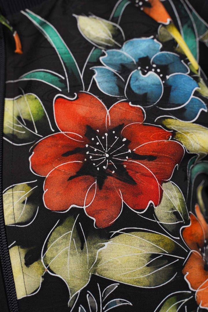 Silk Bomber Jacket with Floral Designs