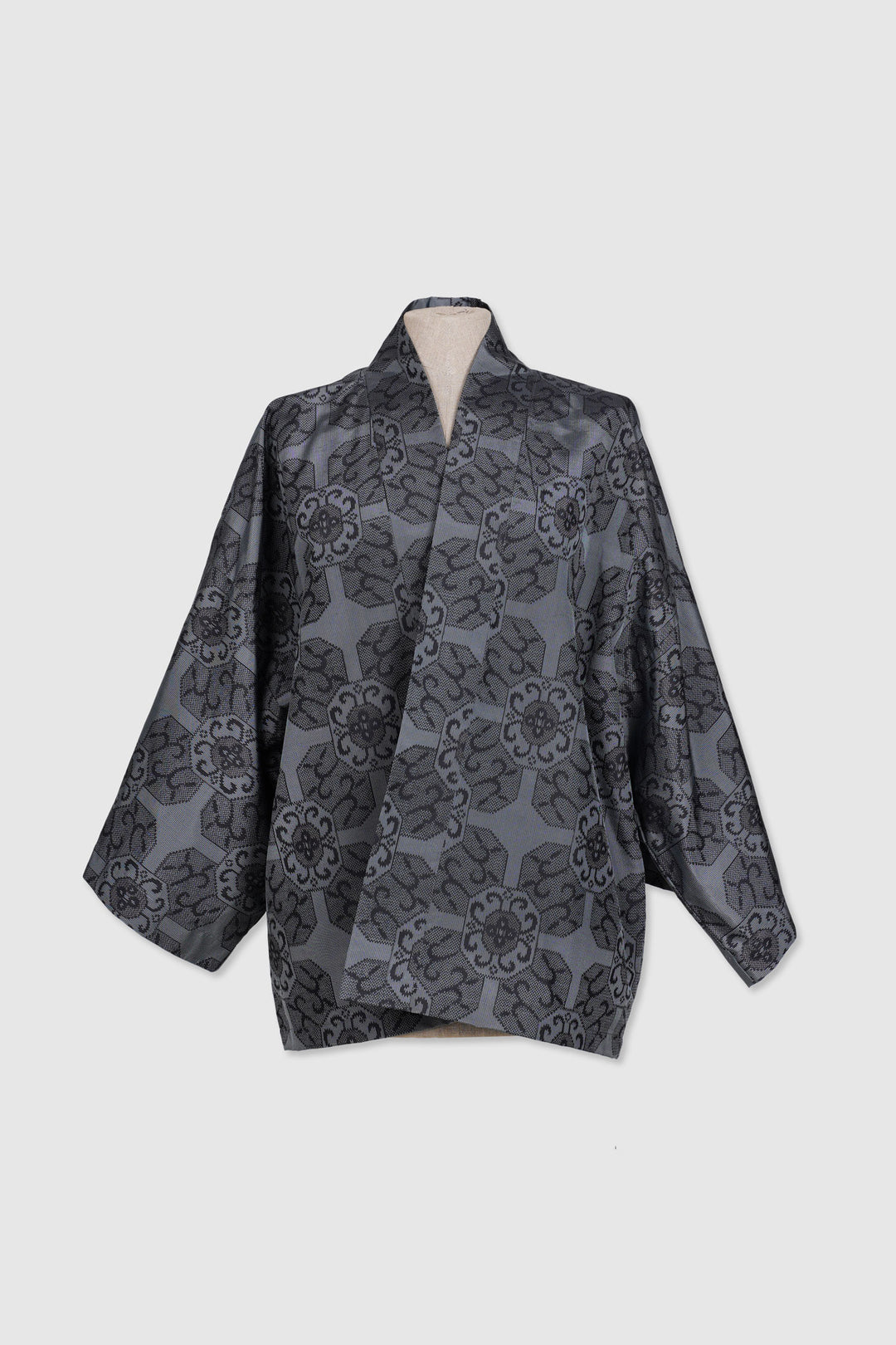 Silk Jacket With 3/4 Sleeves and Geometric Motifs