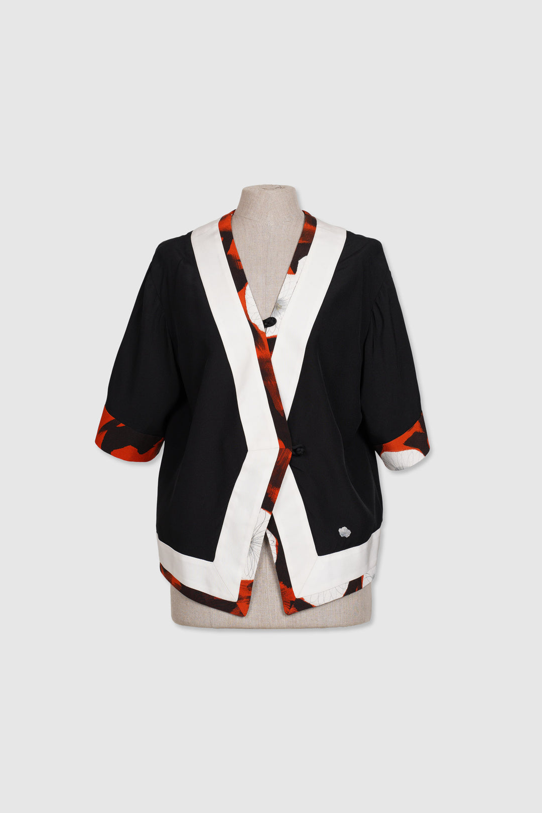 Silk Jacket With Half-Sleeves and Floral Print Highlights