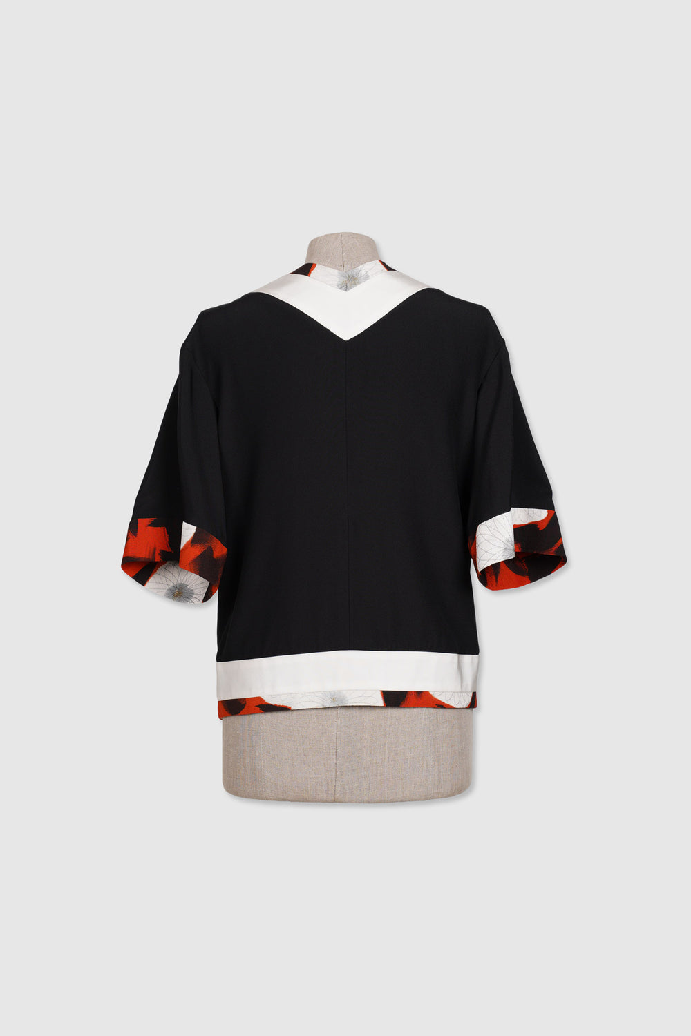 Silk Jacket With Half-Sleeves and Floral Print Highlights