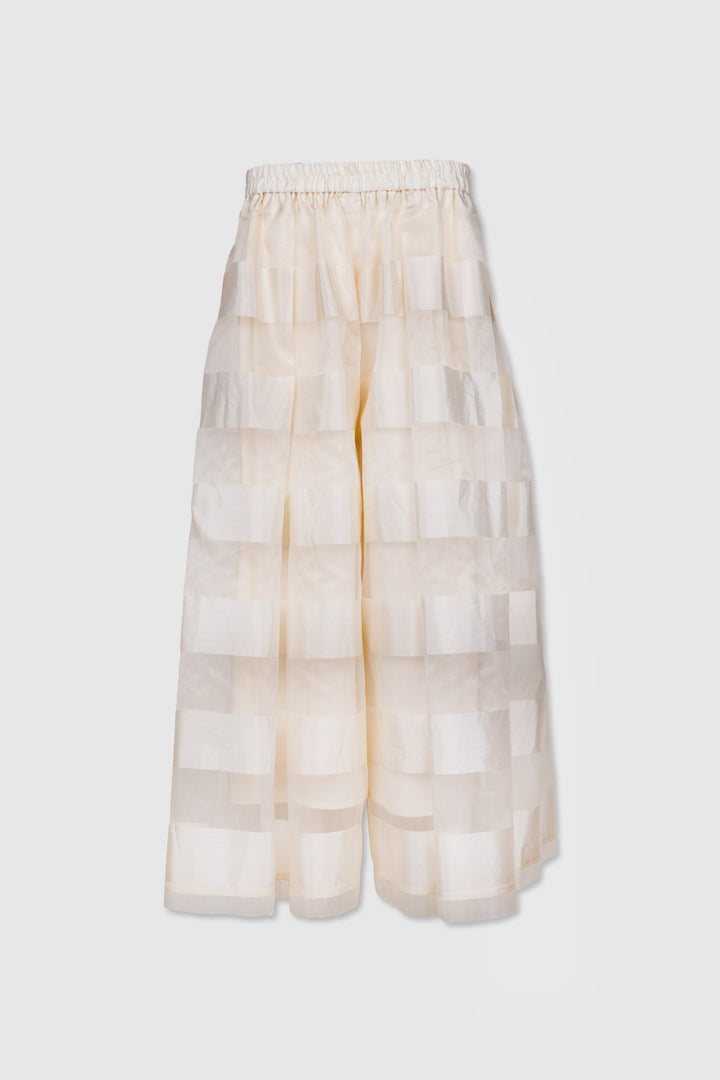 Silk Off-White Comfortable Trousers with Alternating Bands