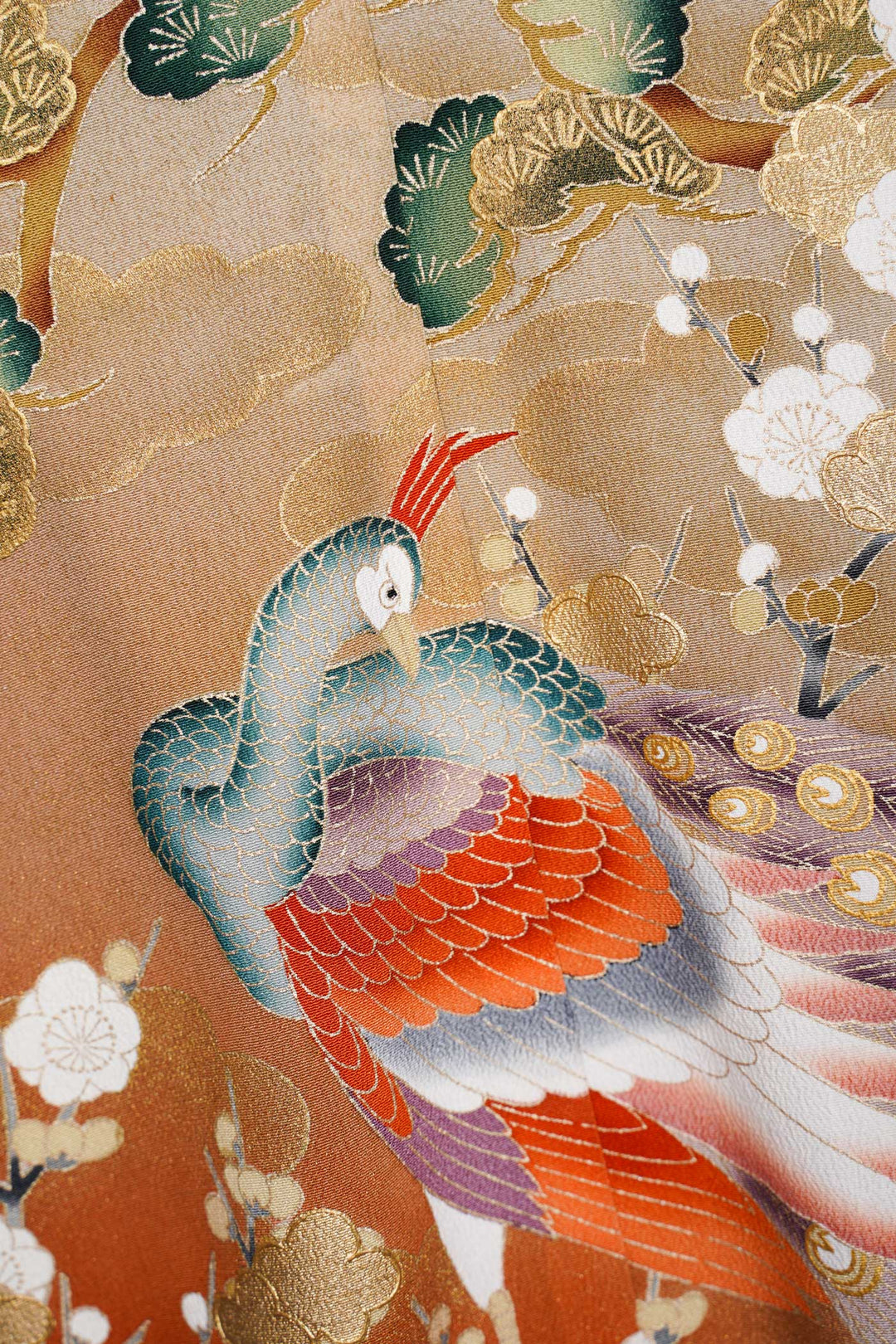 Silk Shift Dress with Peacock and Rich Symbols