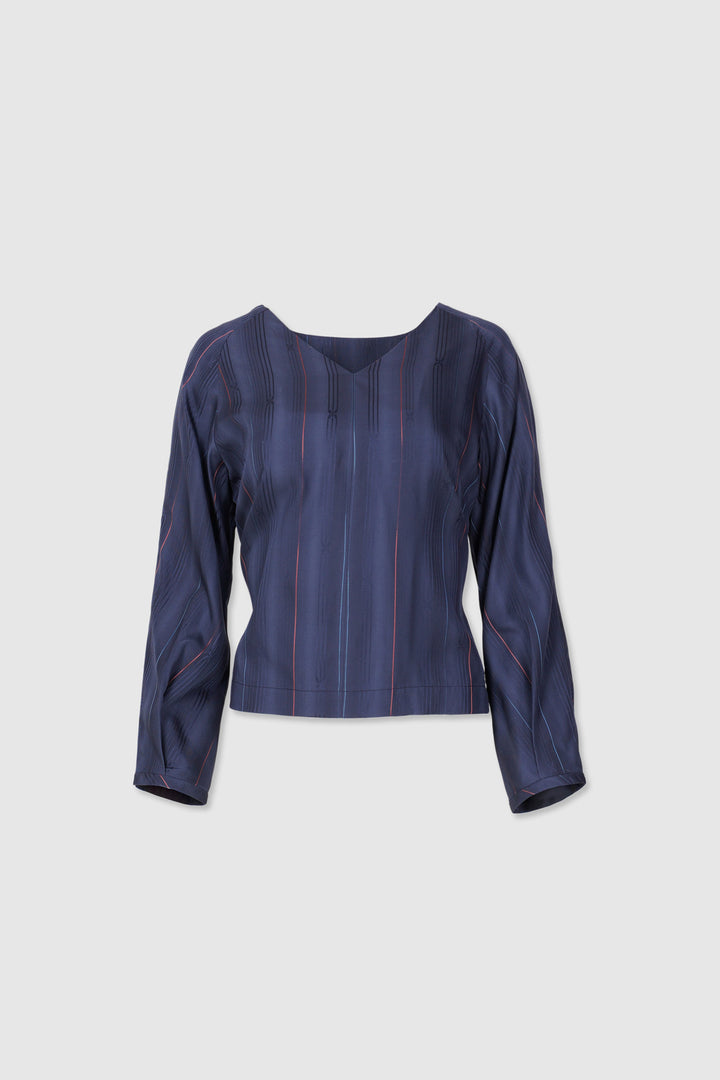 Silk Shirt With Long-Sleeves and Vertical Designs