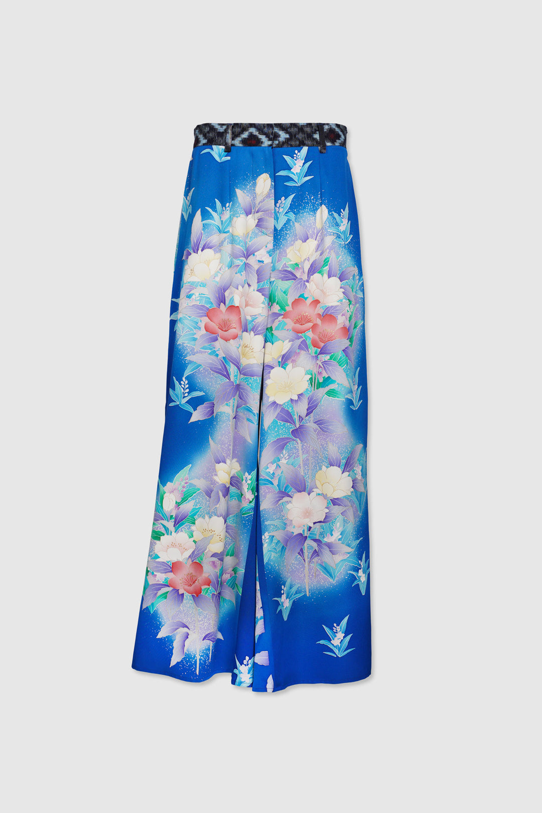 Silk Trousers With Side Slits and Floral Designs