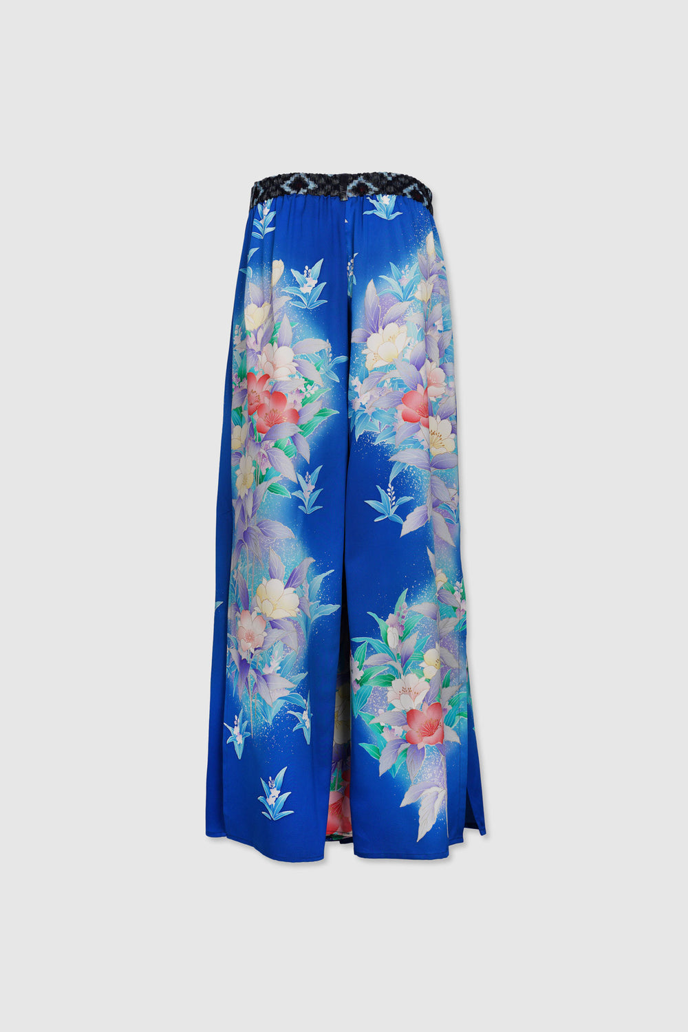 Silk Trousers With Side Slits and Floral Designs
