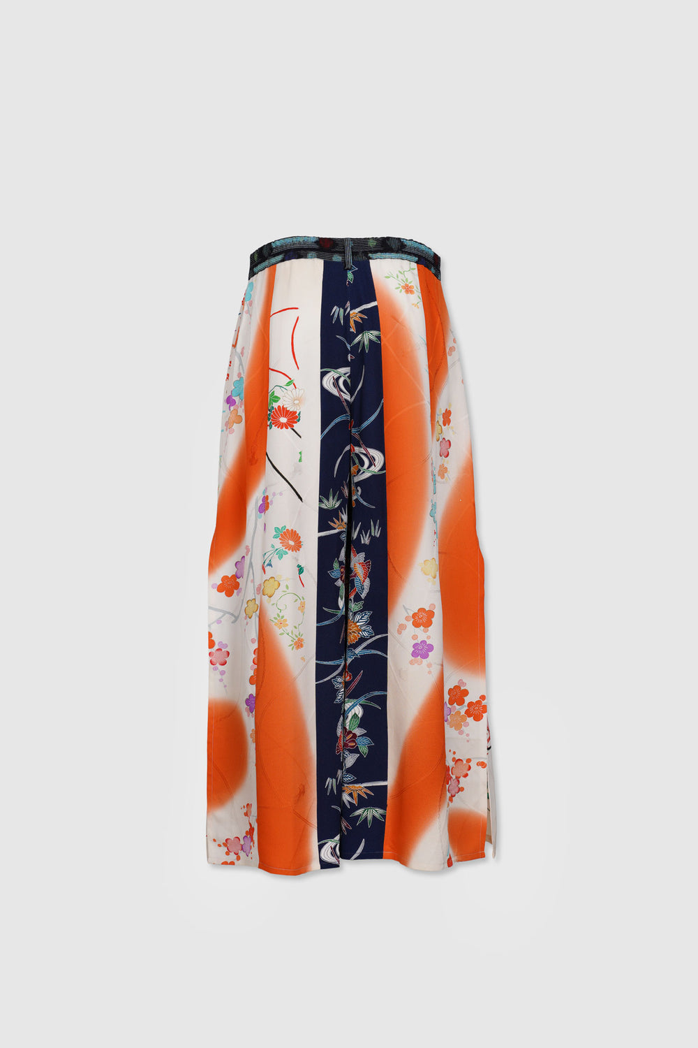 Silk Trousers With Side Slits and Floral/Foliage Designs