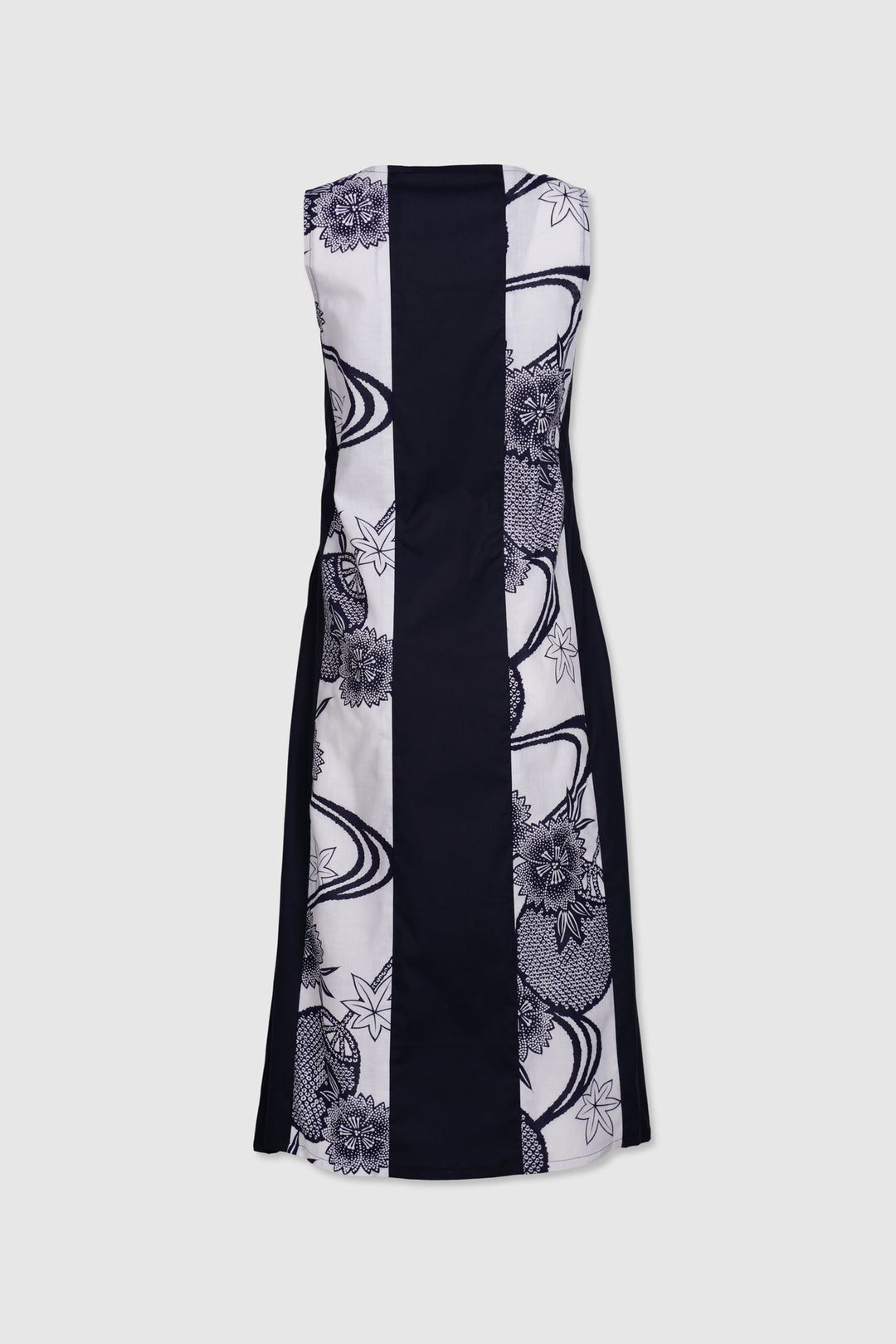 Sleeveless A-Line Cotton Dress With Yukata Cotton Sections