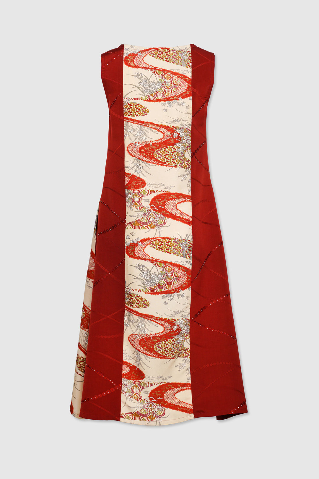 Sleeveless A-Line Silk Dress with Floral Panels Designs