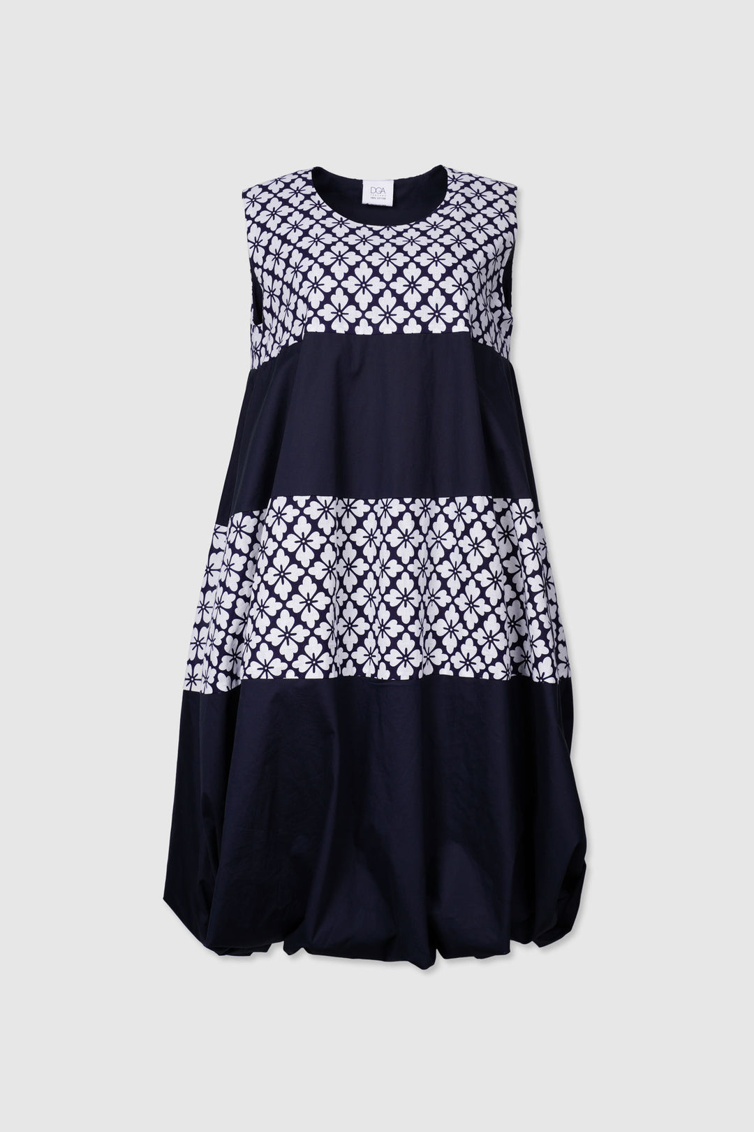 Sleeveless Cotton Blue and White Patterned Bubble Dress