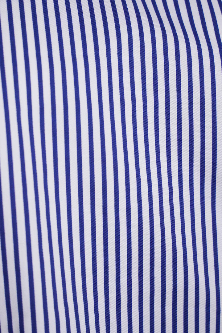 Sleeveless White and Blue Striped Cotton Top with Patterned Arm-Holes