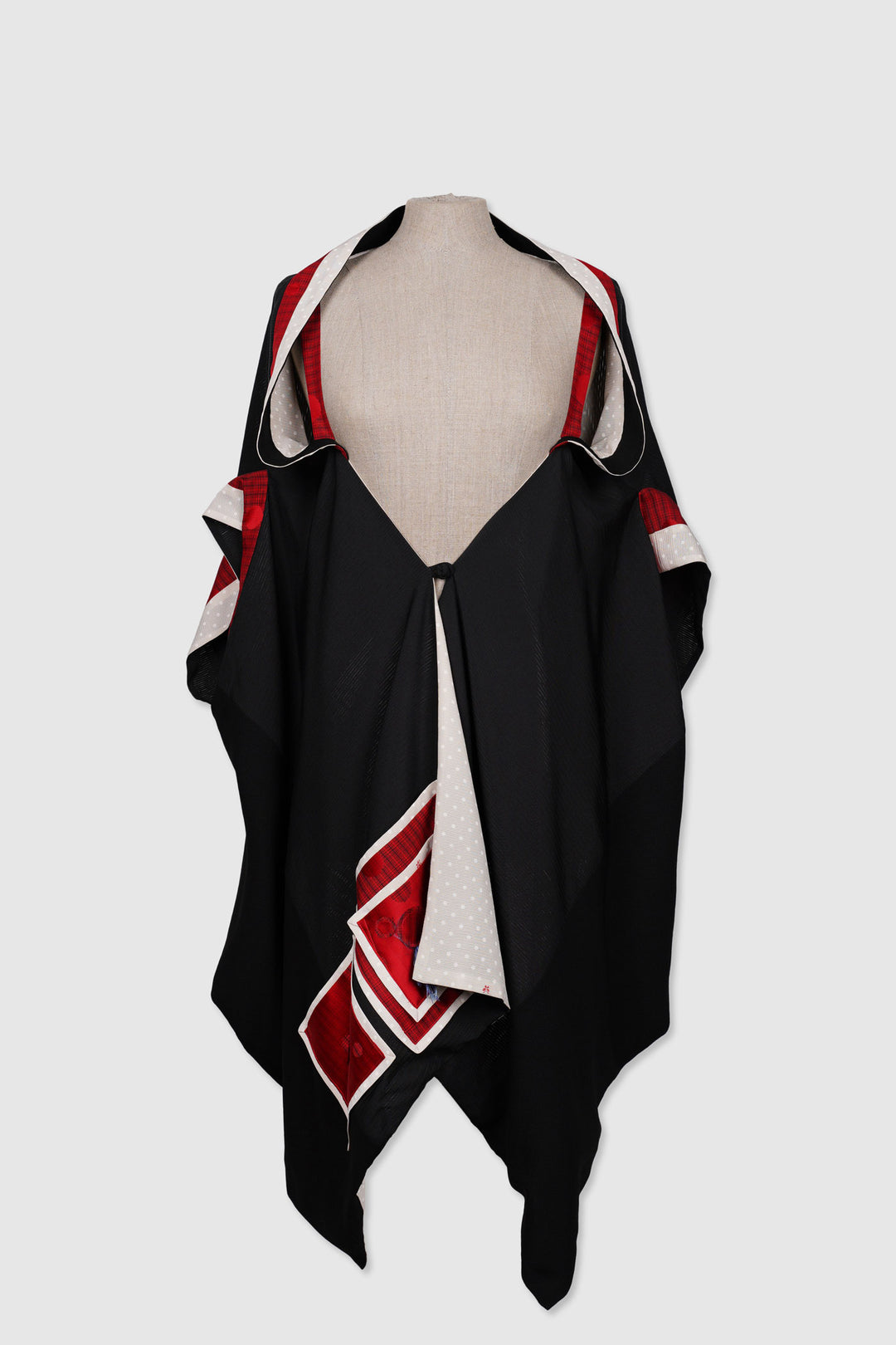 Unique Reversible Silk Jacket with Appliqué Patchwork Pockets and Fine Tassels