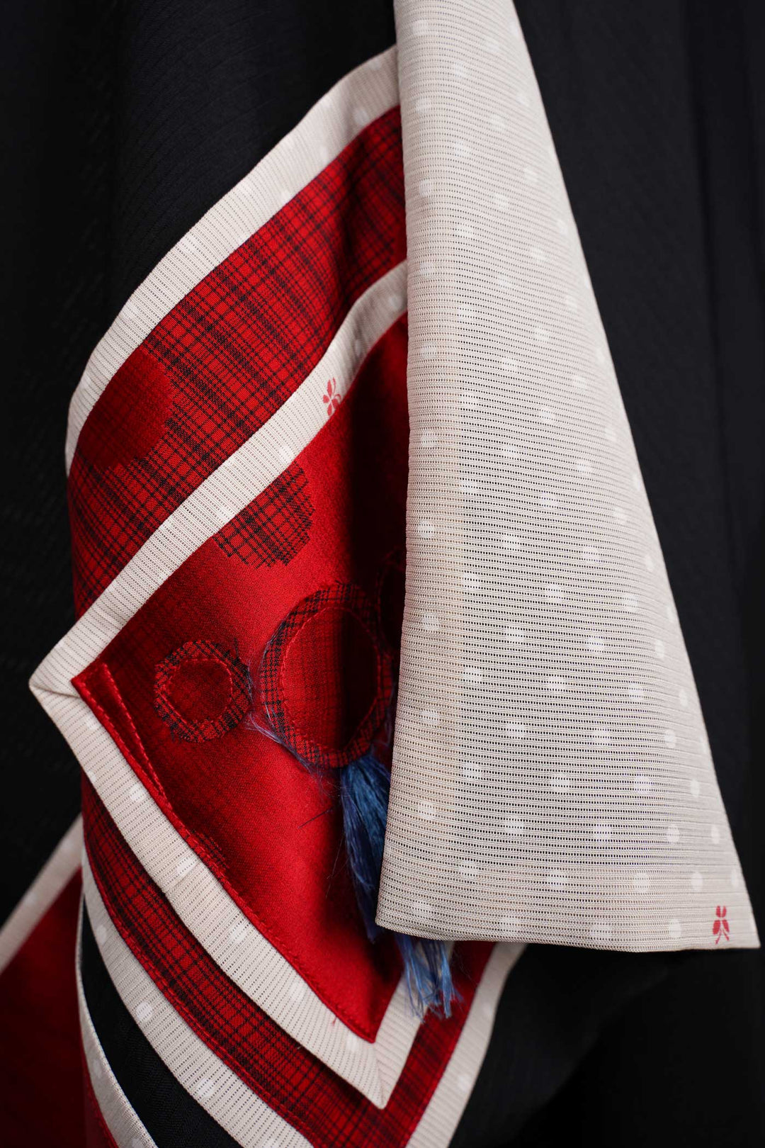Unique Reversible Silk Jacket with Appliqué Patchwork Pockets and Fine Tassels