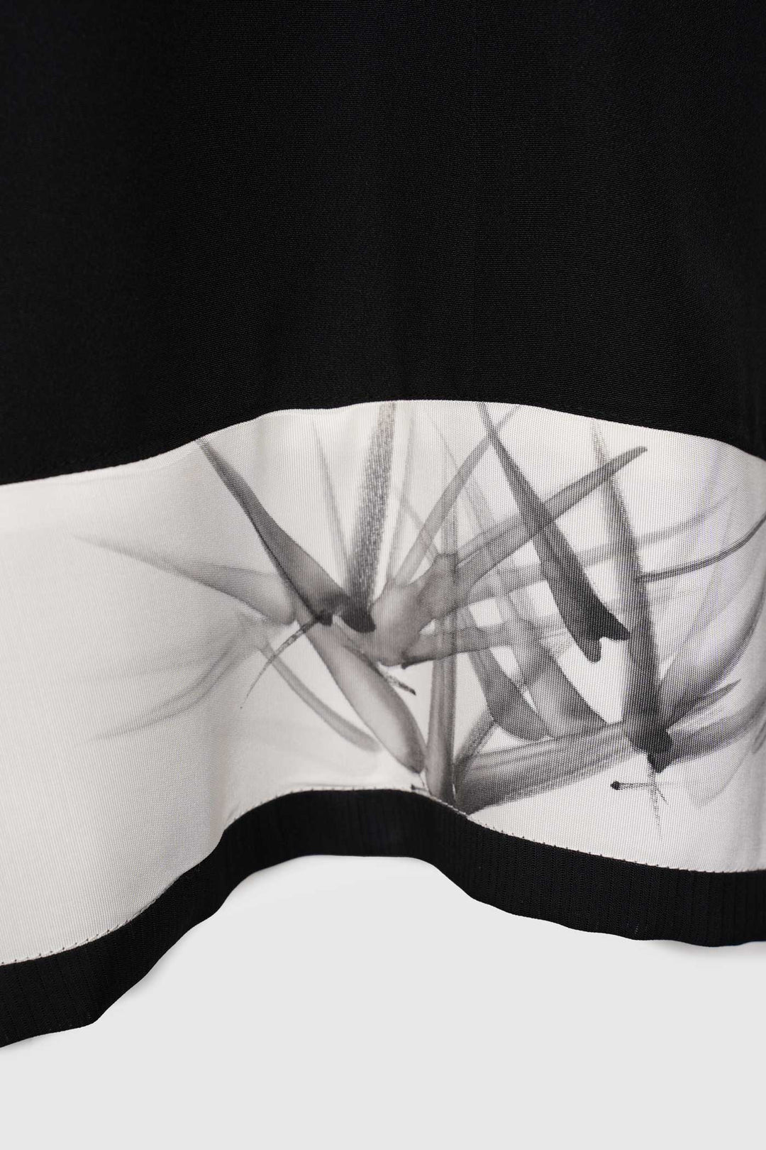 V-Neck Black Silk Blouse with Off-White Lapel and Black Trimming