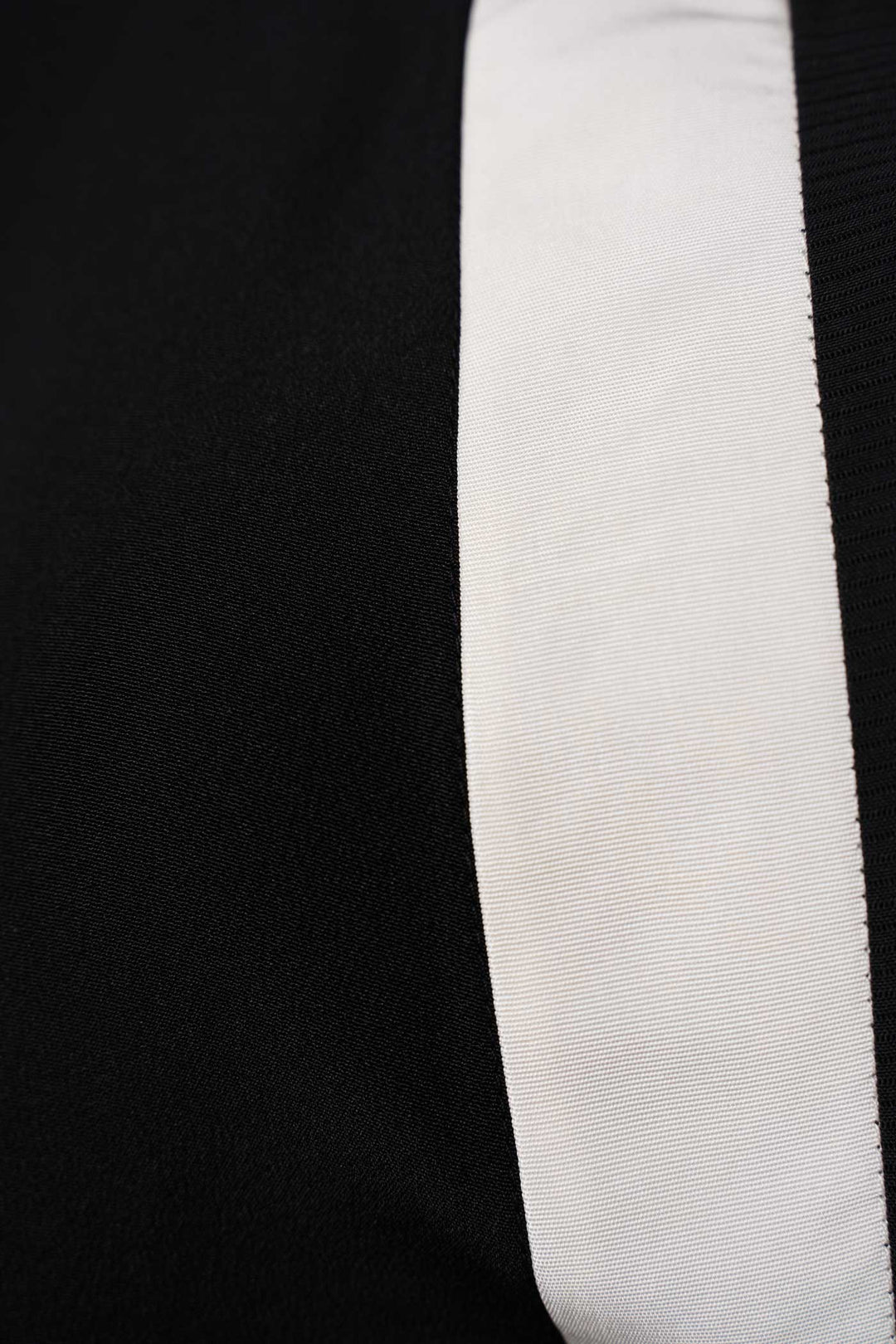 V-Neck Black Silk Blouse with Off-White Lapel and Black Trimming