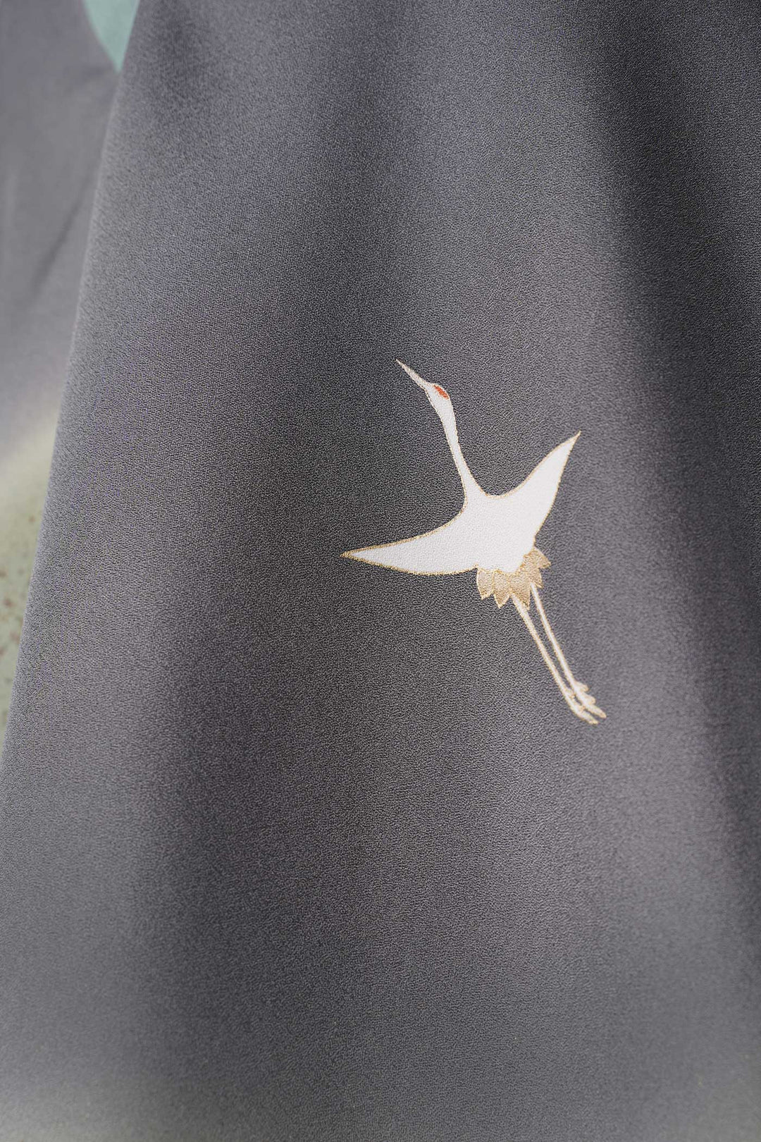 V-Neck Silk Blouse with Subtle Traditional Design of Flying Cranes