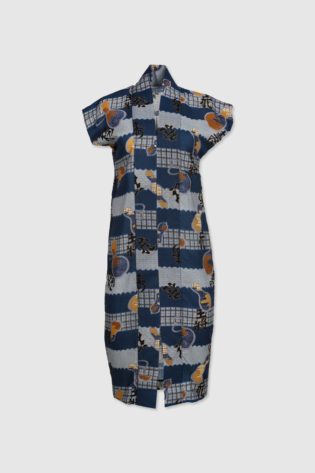 Wool Shift Dress With Japanese Characters and Motifs