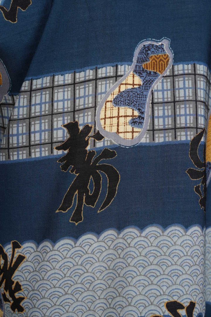 Wool Shift Dress With Japanese Characters and Motifs