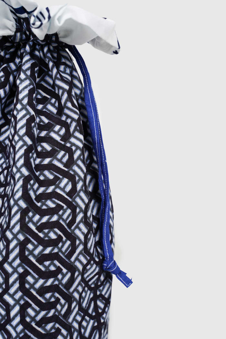 Yukata Cotton Drawstring Reversible Wine Pouch
